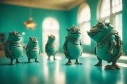 ugly Vogons in sunshine, in a turquoise room, ethereal, cinematic postprocessing, bokeh, dof