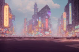 a highly detailed matte painting of buildings with billboards and neonsigns, crowded, by studio ghibli, makoto shinkai, by artgerm, by wlop, by greg rutkowski, octane render, volumetric lighting, volumetric clouds, global illumination, sss, hdr, uhd, 4k resolution, vivacity colors, trending on artstation, masterpiece