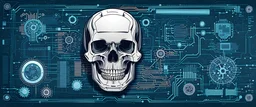 FLAT VECTOR LAYERED IMAGE OF CYBERNETIC SKULL PARTS IN A SCHEMATIC