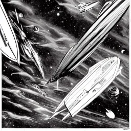 old schschool scene of starships versus space monster in the cosmos by alex raymond