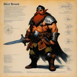 ConceptSheet: dwarf rangerwith AD&D statistics [by frank frazetta]