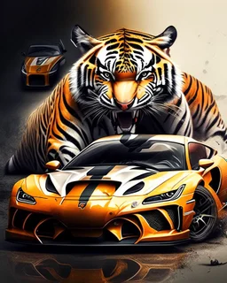 Combination of tiger and sports car