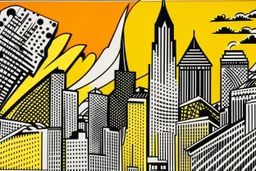 A light orange noisy city painted by Roy Lichtenstein