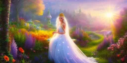 bright fairy, beautiful portrait, flowery landscape