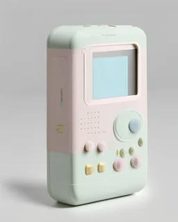 Handheld pocket TV Machine designed by Dieter Rams. Pastel colors.