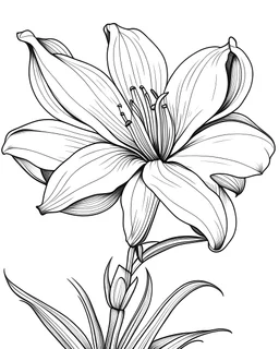 Lily Flower coloring page white background, black and white onlyb outline