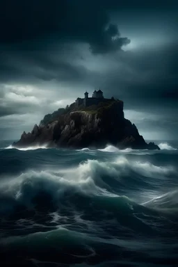 stormy sea with mystical island