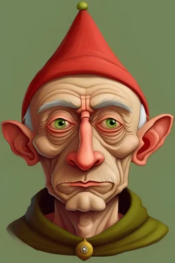 Portrait of a male gnome with short hair, intelligent eyes, angular face, aquiline nose, de Chirico style