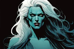 create an arcane, ethereal, otherworldly gaunt ancient female Bruxa vampire , in the comic book art style of Mike Mignola, Bill Sienkiewicz, John Romita Jr., Leonardo Romero, Simone D'ARMINI, and Jean Giraud Moebius, with highly detailed feminine facial features , finely penciled and inked , dramatic natural lighting