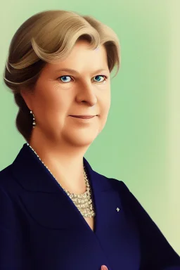 Pretty Portrait of a rich socialdemocratic norwegian female president in 2068