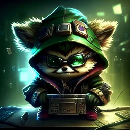 Teemo from League of Legends, as a hacker with tilt effect over the image