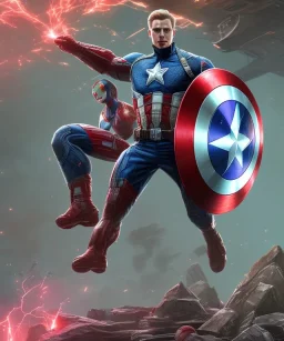 captain america long hair, red and black, shooting spider web from wrist, full body close up, soft light atmosphere, light effect，vaporwave colorful, concept art, smooth, extremely sharp detail, finely tuned detail, ultra high definition, 8 k, unreal engine 5, ultra sharp focus