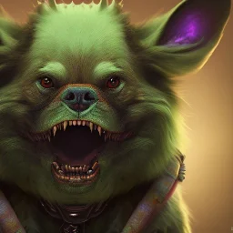 Dog, monster, green, horror, teeth, gore, blood, masterpiece, expert, 8K, hyperrealism, sharp focus, cinematic lighting