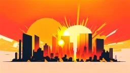 minimal design,shapes, synthwave, synthwave sun, synthwave city, simple,iconic:1.8), Explosion of color in city, comic style