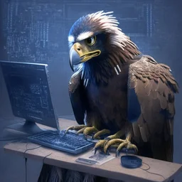 An eagle as a hacker using the computer