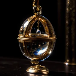 A glass Faberge orb hanging from a belt containing the universe