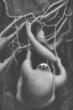 Simple drawing of Sloth hanging from tree