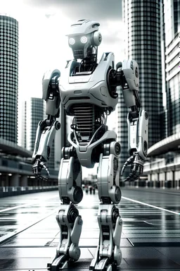 robot in cyberpunc city