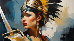 portrait of a woman warrior :: Robert McGinnis + Jeremy Mann + Carn Griffiths + Leonid Afremov, clear contours, detailed