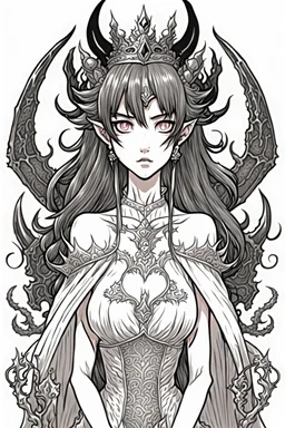 girl queen of demons, manga style, line arts illustration