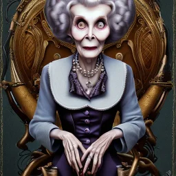 extrem tim burton style of old cruel lady stepmother, sharp focus