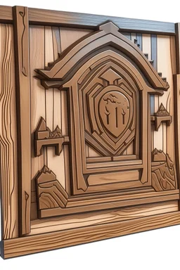 a wooden headboard with a fortnite theme carved into it, no background