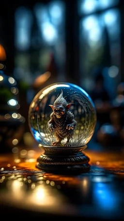 Nasty troll in a Crystal ball with Halloween landscape inside, shot on Hasselblad h6d-400c, zeiss prime lens, bokeh like f/0.8, tilt-shift lens 8k, high detail, smooth render, down-light, unreal engine, prize winning