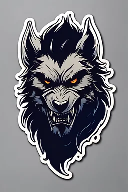A minimalistic fantasy sticker of a werewolf's face
