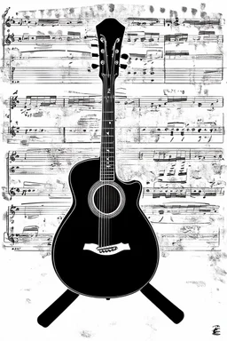 black and white graphic Old acoustic mariachi guitar