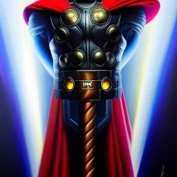 ultra detailed fullbody Portrait on oil in canvas of Thor Holding Mjolnir, extremely detailed digital painting, extremely detailed face,crystal clear Big Glowing eyes, mystical colors ,perfectly centered image, perfect composition,rim light, beautiful lighting, 8k, stunning scene,extremely sharp detail, finely tuned detail, ultra high definition raytracing, in the style of Simon Bisley and robert e howard and Greg Rutkowski and and artgerm