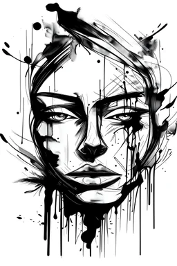 Black and white brush strokes sketched face