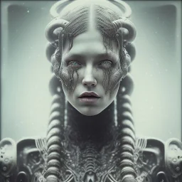 A viking girl as a liquid fluid, hr giger, scary, steam punk, realistic, made in octane, cinematic, ultra-realistic, extremely detailed octane rendering, 8K, VRAY Super Real ar 2:3, dof photorealistic futuristic 50mm lens hard lighting dark gray tintype photograph, realistic lighting, sepia color