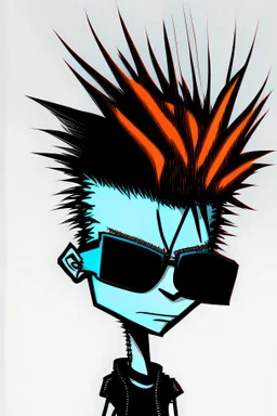 2d drawing of a stickman, cool with punk hair, x eyes like in hangman, Armani sunglasses, 3d realistic in colour