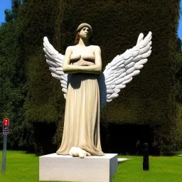 Huge statue of Angel, highly realistic, 8k, empty square, overgrown