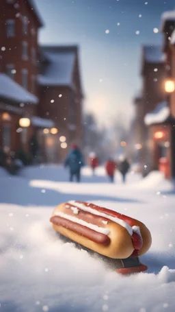 "lonnie bigalo" rolling a really warm hot dog to showel the snow and get a nice path, bokeh like f/0.8, tilt-shift lens 8k, high detail, smooth render, down-light, unreal engine, prize winning