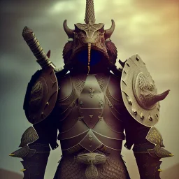 photograph of a warrior with crocodile themed armour. extremely detailed. dslr. 85 mm.perfect position, unreal engine