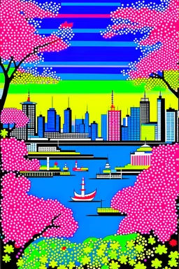 tokyo in spring in the style of Hiroshi Nagai