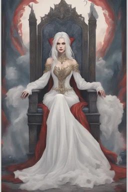 Beautiful white haired Vampire queen on her throne, drawing