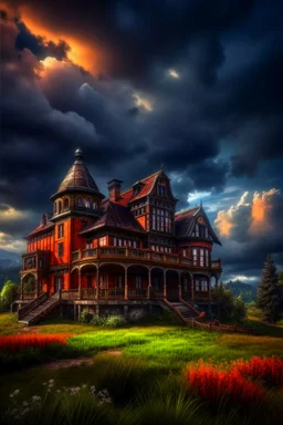 Old Victorian architecture in a Victorian valley, dramatic sky, cloudy sky, digital art, 4k, 8k, trending on ArtStation