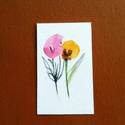 tiny watercolor of single long stem pressed flower, delicate arrangement, etsy, white parchment