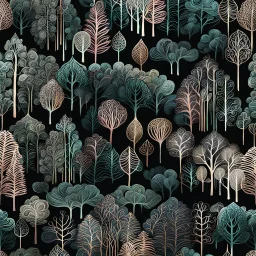 Intricate patterns on a forest landscape, sinister scribbles, pastel colors