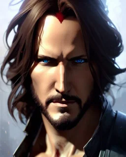 "matt mercer, beautiful eyes, full-scale head and shoulders portrait, 8k resolution concept art portrait by Greg Rutkowski, Artgerm, WLOP, Alphonse Mucha dynamic lighting hyperdetailed intricately detailed Splash art trending on Artstation triadic colors Unreal Engine 5 volumetric lighting Splash art fantasy