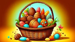 Fantasy cartoon illustration: a basket full of chocolate treats