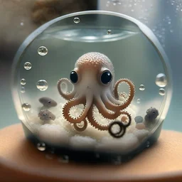 A cute little oktopus in a small circular fish tank.