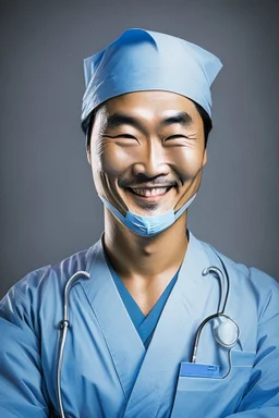 asian surgeon portrait smiling, scalpel pose