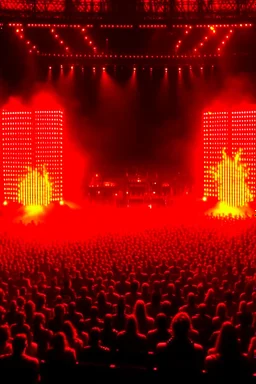 4K realistic, Terminator crowd at a rammstein concert, flames everywhere.