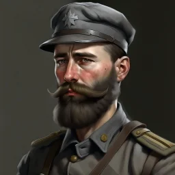 German ww2 young bearded tank commander in grey uniform realistic digital art