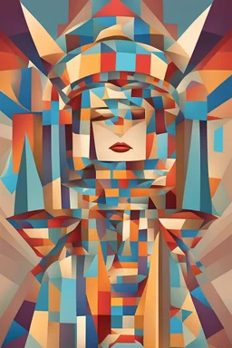 A large desert in the form of a women's brimmed hat, cubism style, cartoon style