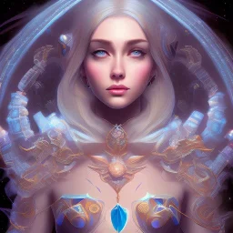  blue woman, majestic, ice fractal, Fantasy, Illustration,Character Design, magician