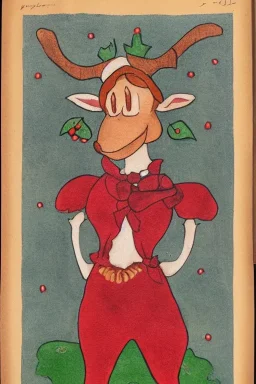 Portrait lady, full body shot, full-color medium shot style of Rudolph the red nosed reindeer